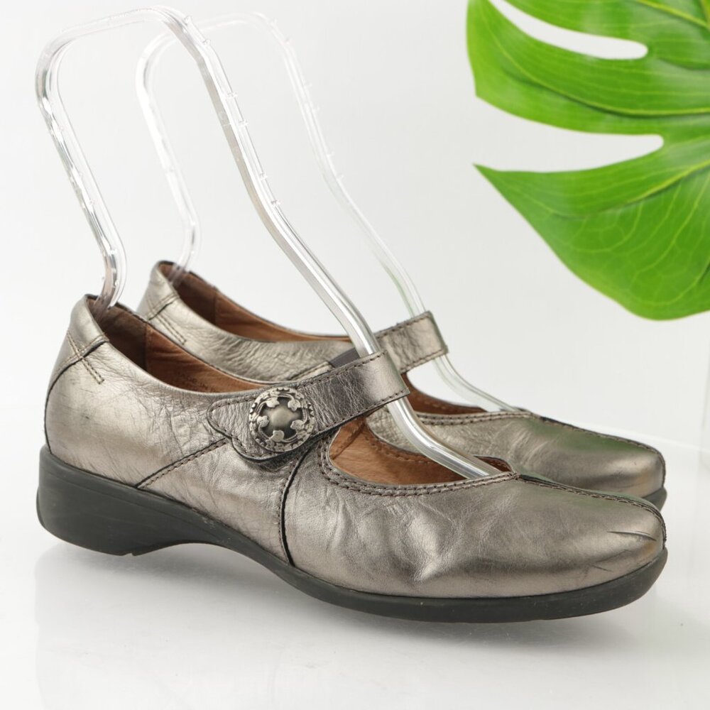 Sanita Womens Trude Mary Jane Shoe Size 40 9 Silver Metallic Leather Clog Flat